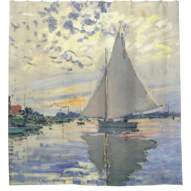 Claude Monet - Sailboat At Le Petit Gennevilliers Shower Curtain (Front)