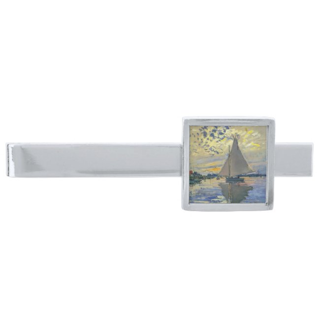 Claude Monet - Sailboat at Le Petit-Gennevilliers Silver Finish Tie Bar (Front)