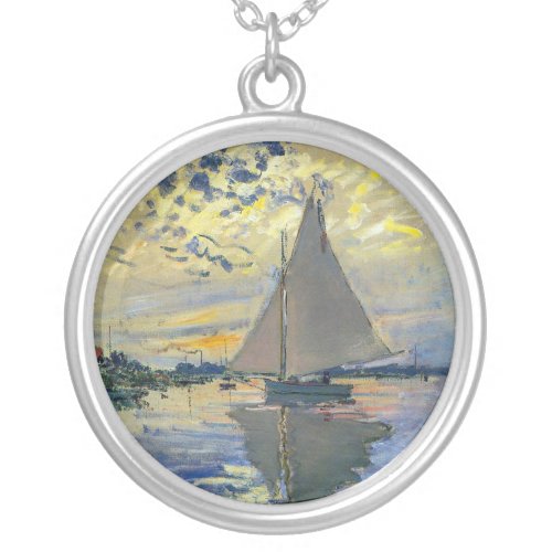 Claude Monet _ Sailboat at Le Petit_Gennevilliers Silver Plated Necklace