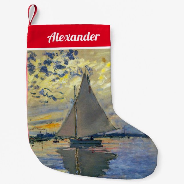 Claude Monet - Sailboat at Le Petit-Gennevilliers Small Christmas Stocking (Front)
