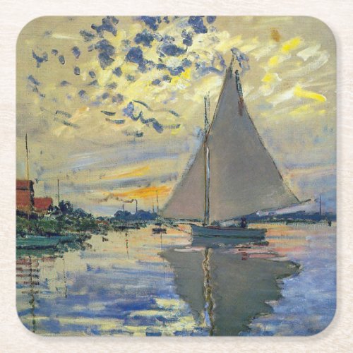 Claude Monet _ Sailboat at Le Petit_Gennevilliers Square Paper Coaster