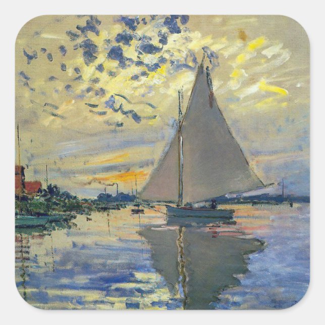 Claude Monet - Sailboat at Le Petit-Gennevilliers Square Sticker (Front)