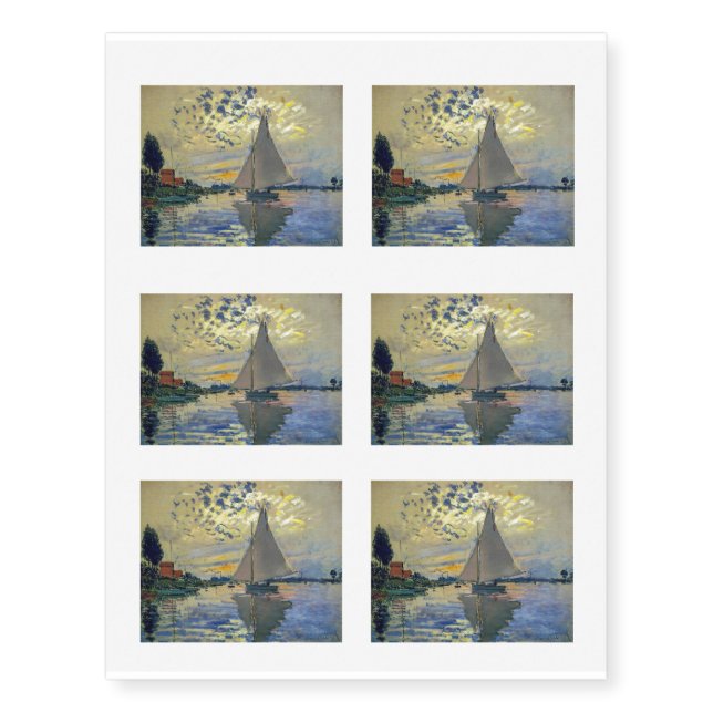 Claude Monet - Sailboat at Le Petit-Gennevilliers Temporary Tattoos (Front)