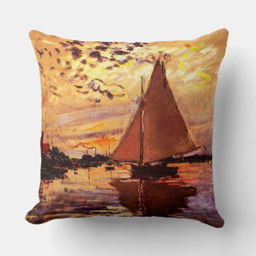 Claude Monet_Sailboat at Le Petit_Gennevilliers Throw Pillow