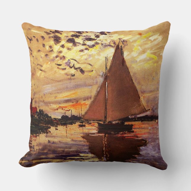 Claude Monet-Sailboat at Le Petit-Gennevilliers Throw Pillow (Front)