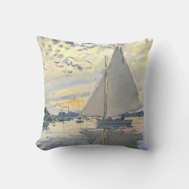 Claude Monet - Sailboat At Le Petit Gennevilliers Throw Pillow (Front)