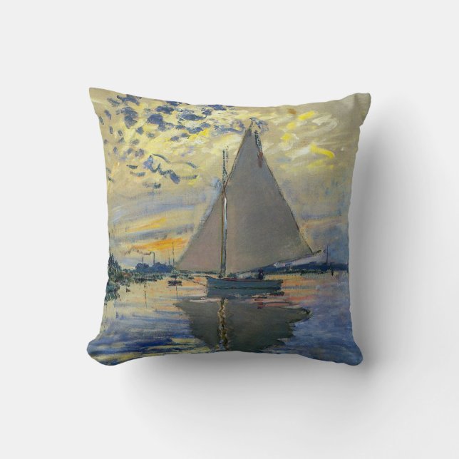 Claude Monet - Sailboat at Le Petit-Gennevilliers Throw Pillow (Front)