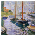 Claude Monet - Sailboats on the Seine Tile<br><div class="desc">Sailboats on the Seine at Petit - Gennevilliers by Claude Monet,  1874. Oil on canvas.</div>