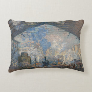 Claude Monet - Saint-Lazare Station exterior view Accent Pillow