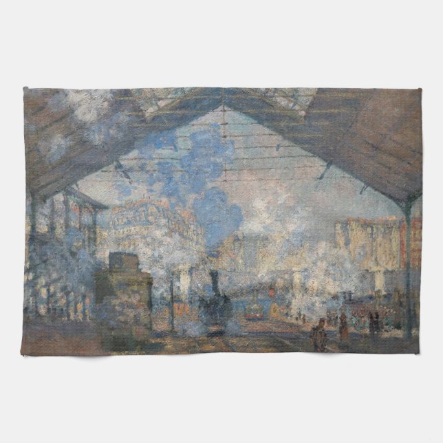 Claude Monet - Saint-Lazare Station exterior view Kitchen Towel (Horizontal)