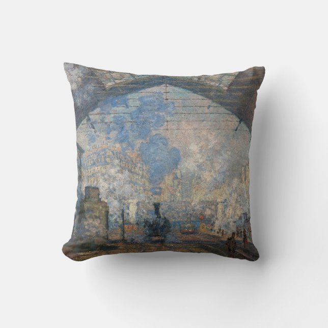 Claude Monet - Saint-Lazare Station exterior view Throw Pillow (Front)