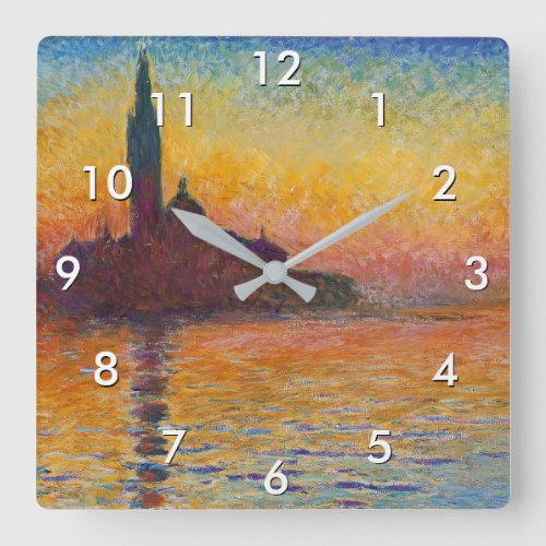Claude Monet _ San Giorgio Maggiore at Dusk Square Wall Clock