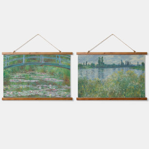 Claude Monet Set of 2 Bridge River Old French Art Hanging Tapestry