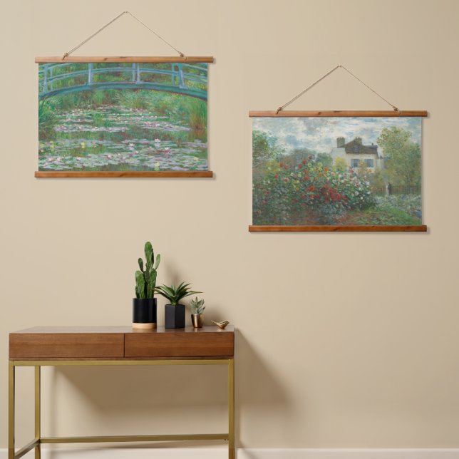 Claude Monet Set of 2 Garden Bridge Old French Art Hanging Tapestry (Asymmetrical)