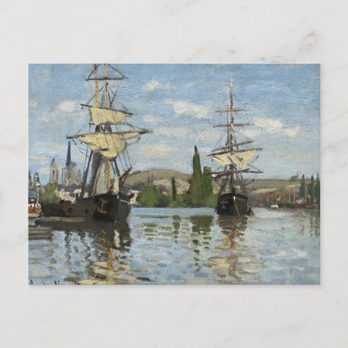 Claude Monet Ships on the Seine River Travel Art Postcard