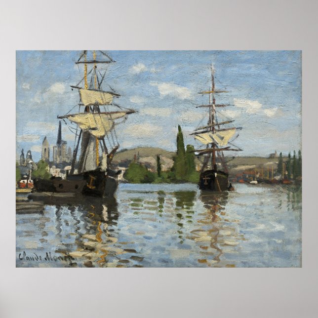 Claude Monet Ships on the Seine River Travel Art Poster (Front)