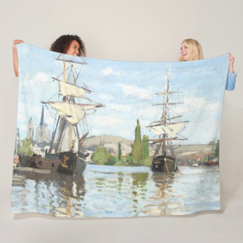 Claude Monet Ships Riding on the Seine at Rouen Fleece Blanket