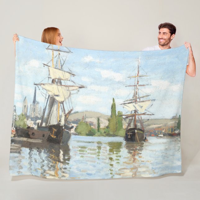 Claude Monet. Ships Riding on the Seine at Rouen Fleece Blanket (In Situ)