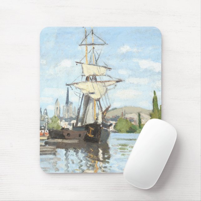 Claude Monet. Ships Riding on the Seine at Rouen Mouse Pad (With Mouse)