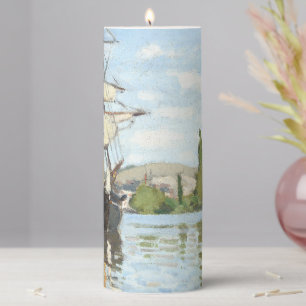 Claude Monet. Ships Riding on the Seine at Rouen Pillar Candle