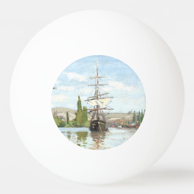 Claude Monet. Ships Riding on the Seine at Rouen Ping Pong Ball (Front)