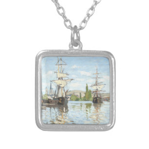 Claude Monet. Ships Riding on the Seine at Rouen Silver Plated Necklace
