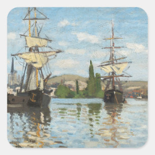Claude Monet Ships Riding on the Seine at Rouen Square Sticker