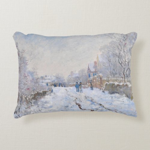 Claude Monet _ Snow Scene at Argenteuil Accent Pillow