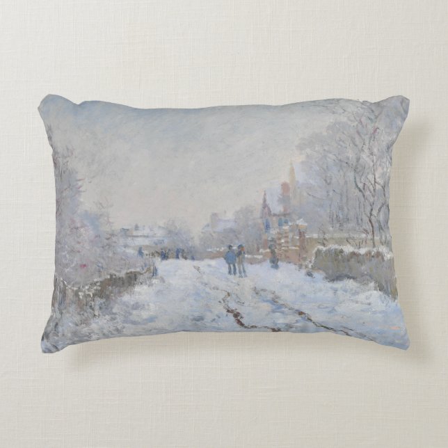 Claude Monet - Snow Scene at Argenteuil Accent Pillow (Front)