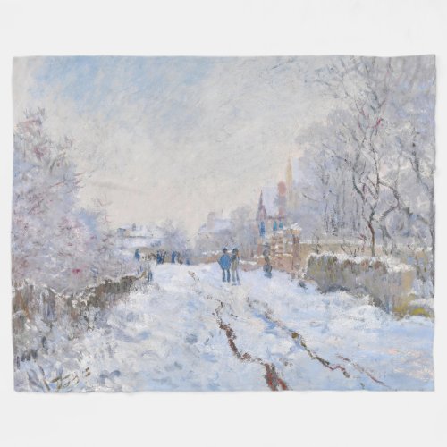 Claude Monet _ Snow Scene at Argenteuil Fleece Blanket