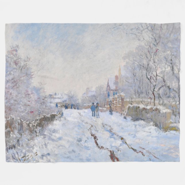 Claude Monet - Snow Scene at Argenteuil Fleece Blanket (Front (Horizontal))