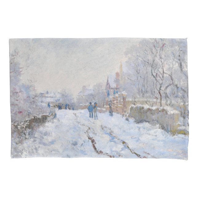 Claude Monet - Snow Scene at Argenteuil Pillow Case (Front)