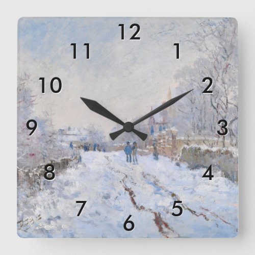 Claude Monet _ Snow Scene at Argenteuil Square Wall Clock