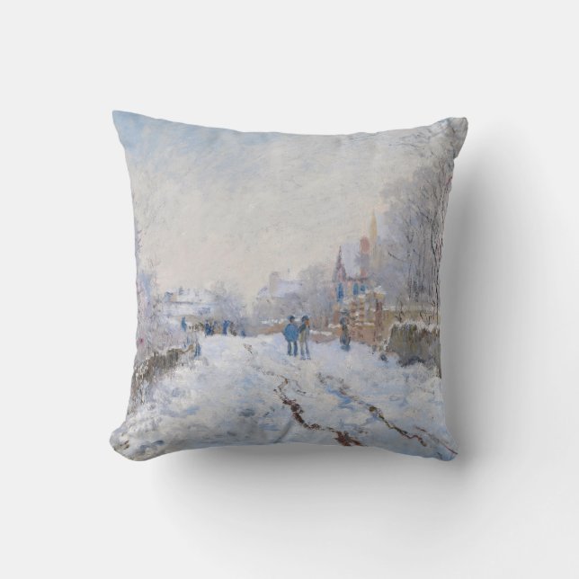 Claude Monet - Snow Scene at Argenteuil Throw Pillow (Front)