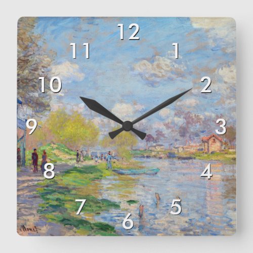 Claude Monet _ Spring by the Seine Square Wall Clock
