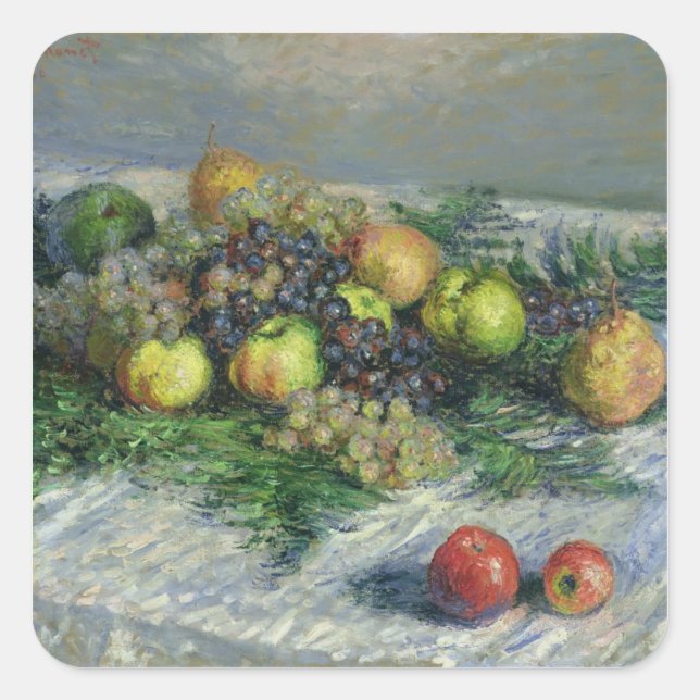 Claude Monet | Still Life with Pears and Grapes Square Sticker (Front)