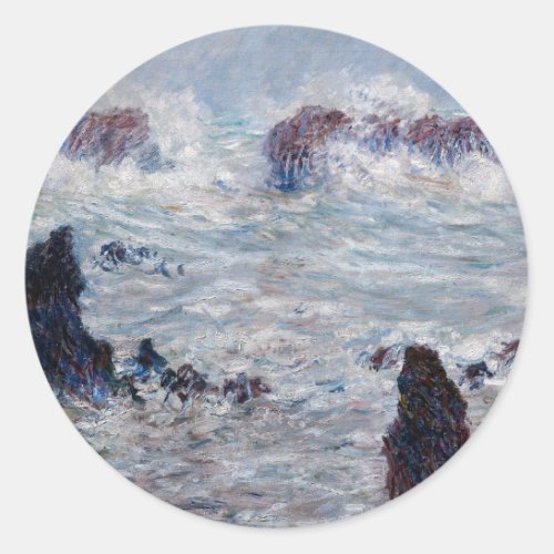 Claude Monet _ Storm off the Belle_Ile Coast Classic Round Sticker