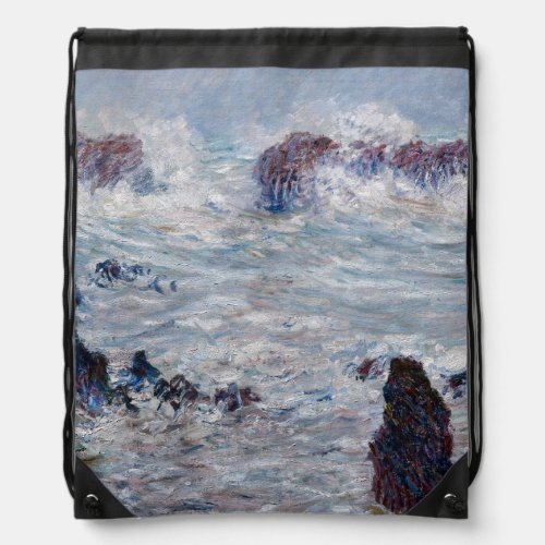 Claude Monet _ Storm off the Belle_Ile Coast Drawstring Bag