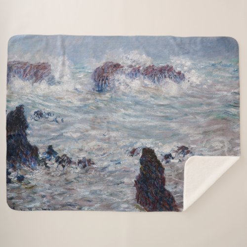 Claude Monet _ Storm off the Belle_Ile Coast Sherpa Blanket