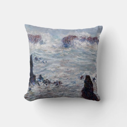 Claude Monet _ Storm off the Belle_Ile Coast Throw Pillow