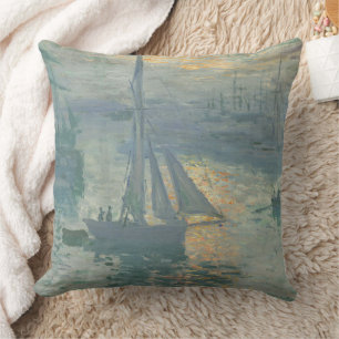 Claude Monet Sunrise 1873 Sailboats Harbor Art Throw Pillow
