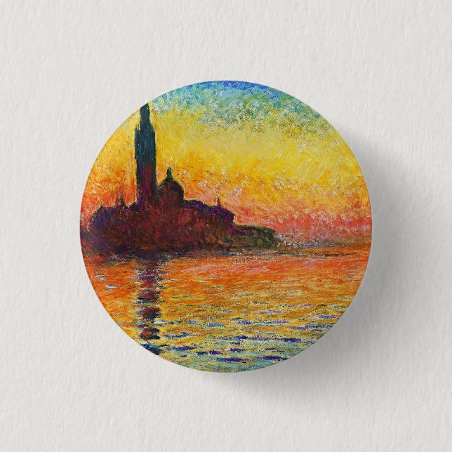 Claude Monet Sunset In Venice Impressionist Art Button (Front)