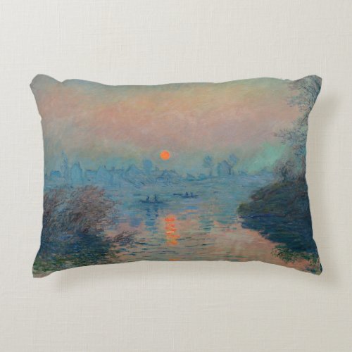 Claude Monet _ Sunset on the Seine at Lavacourt Accent Pillow