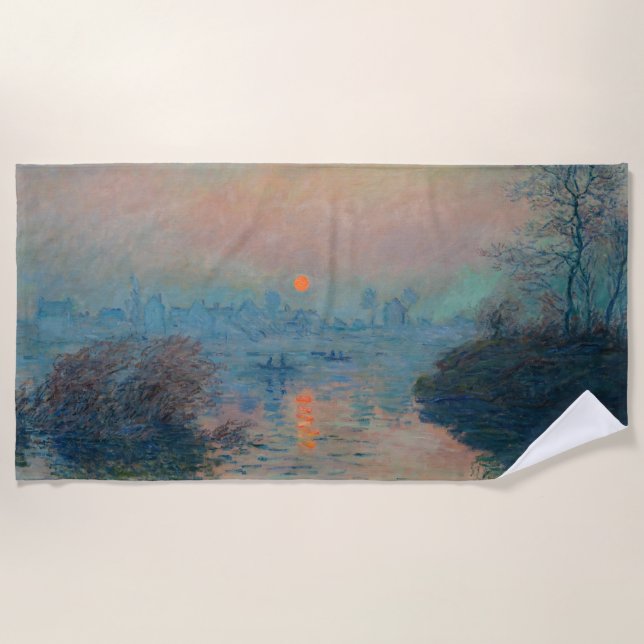 Claude Monet - Sunset on the Seine at Lavacourt Beach Towel (Front)