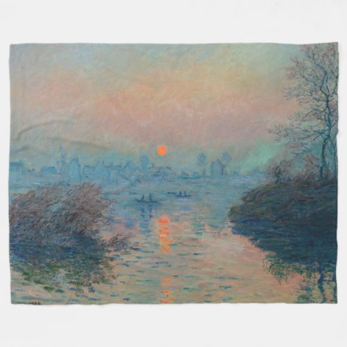 Claude Monet _ Sunset on the Seine at Lavacourt Fleece Blanket