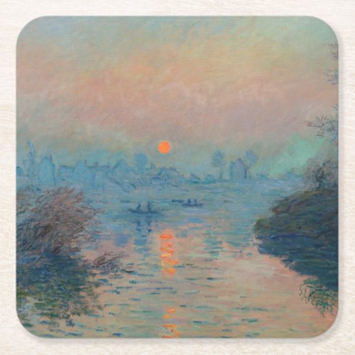 Claude Monet _ Sunset on the Seine at Lavacourt Square Paper Coaster