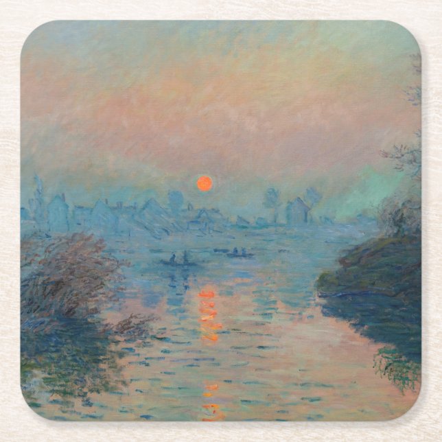 Claude Monet - Sunset on the Seine at Lavacourt Square Paper Coaster (Front)
