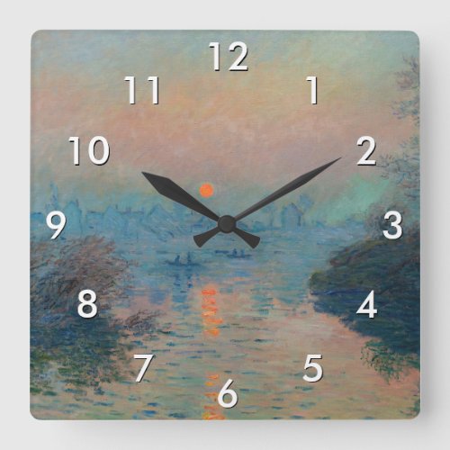 Claude Monet _ Sunset on the Seine at Lavacourt Square Wall Clock