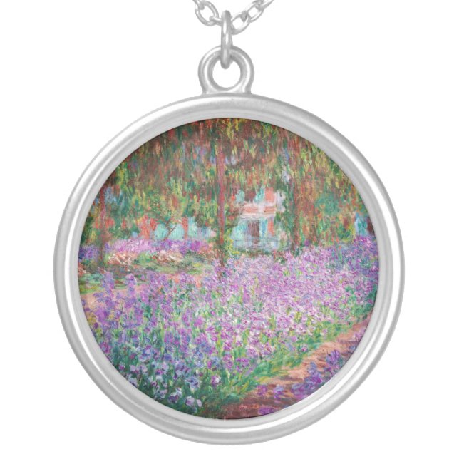 Claude Monet - The Artist's Garden at Giverny Silver Plated Necklace (Front)