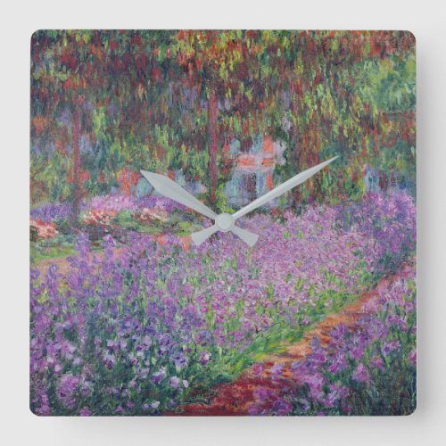 Claude Monet  The Artists Garden at Giverny Square Wall Clock